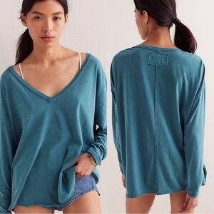We The Free Teal V-Neck Long Sleeve Top